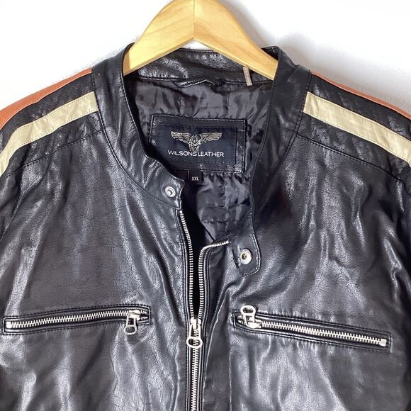 Y2K vintage WILSONS black MOTORCYCLE cafe racer XXL black jacket racing - Picture 3 of 11